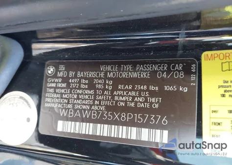 2008 BMW 335I from USA, damaged, VIN WBAWB735X8P157376